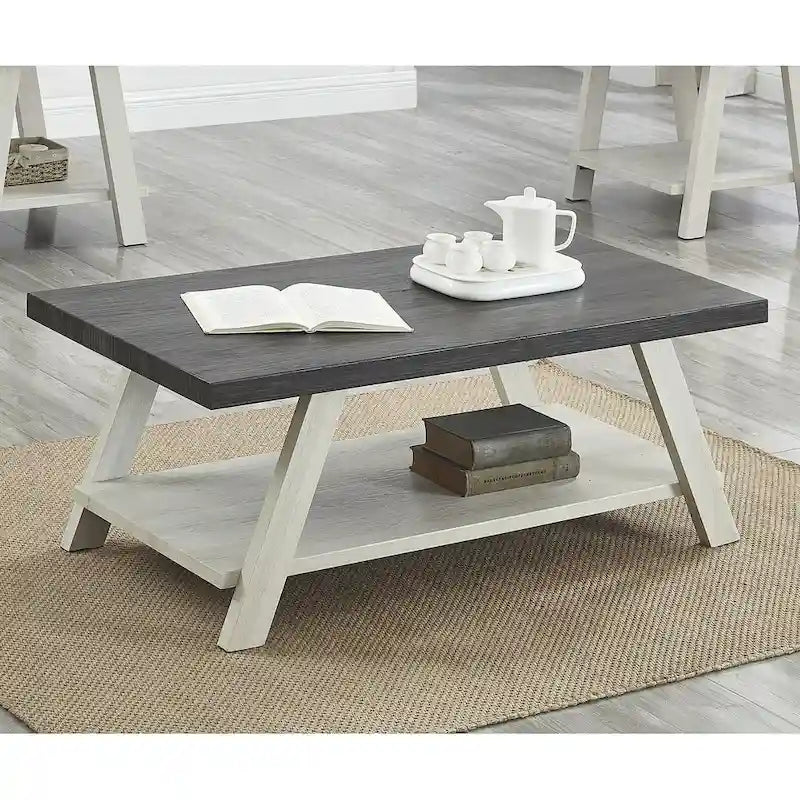 Table basse contemporaine en bois répliqué avec étagère