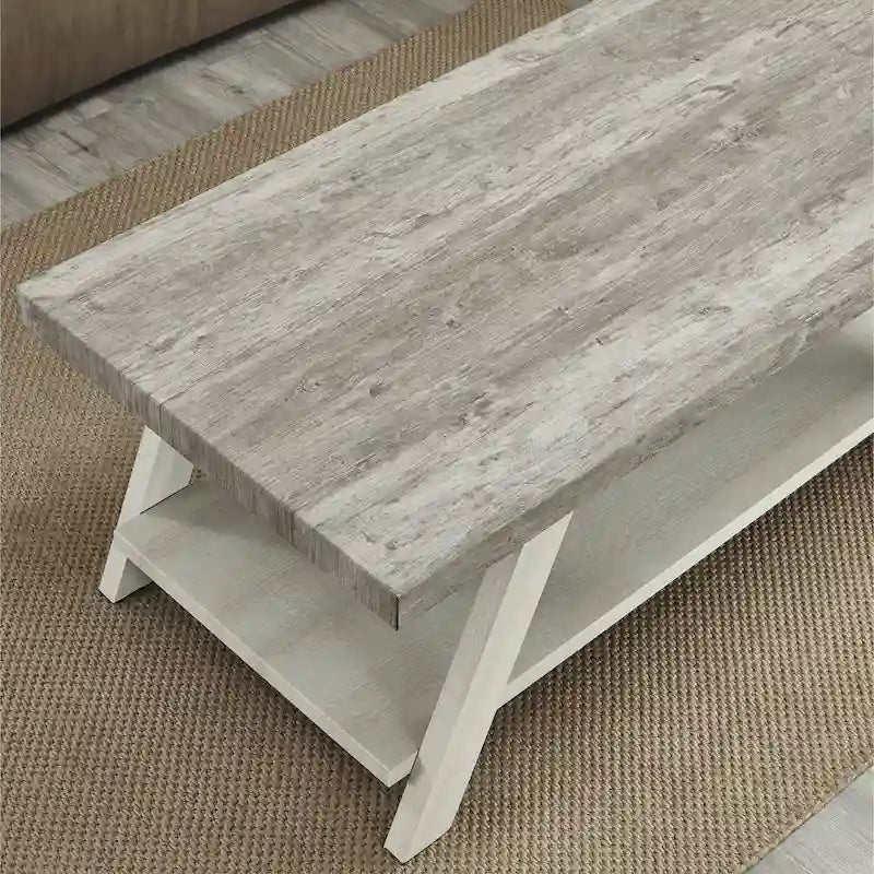 Table basse contemporaine en bois répliqué avec étagère