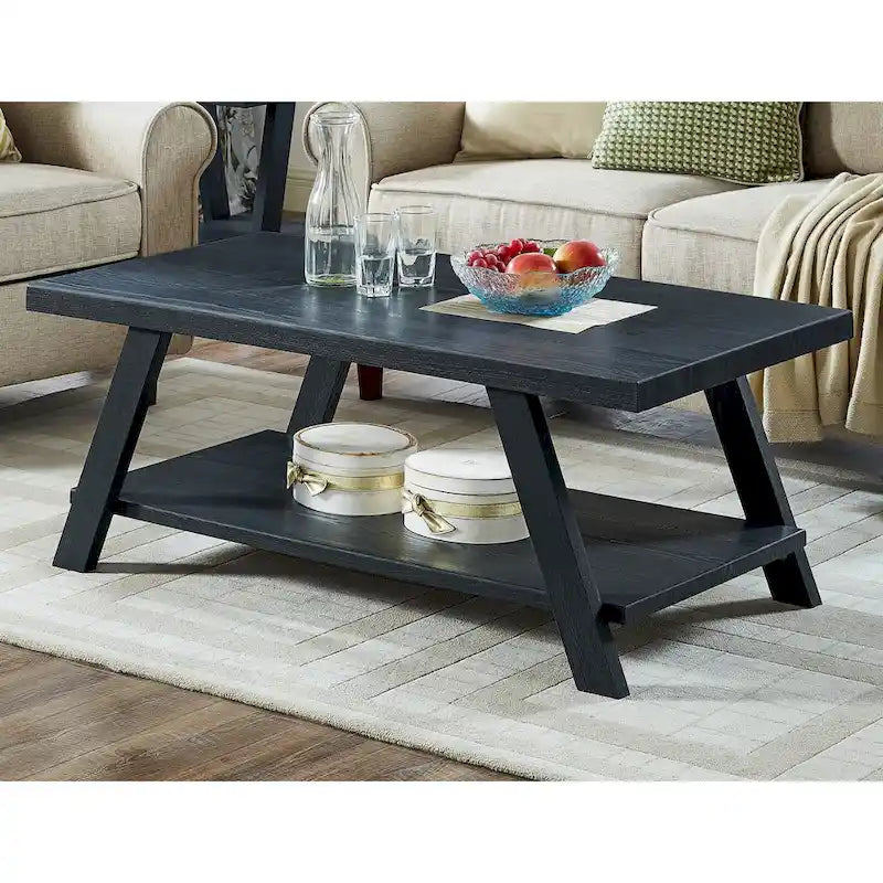 Table basse contemporaine en bois répliqué avec étagère