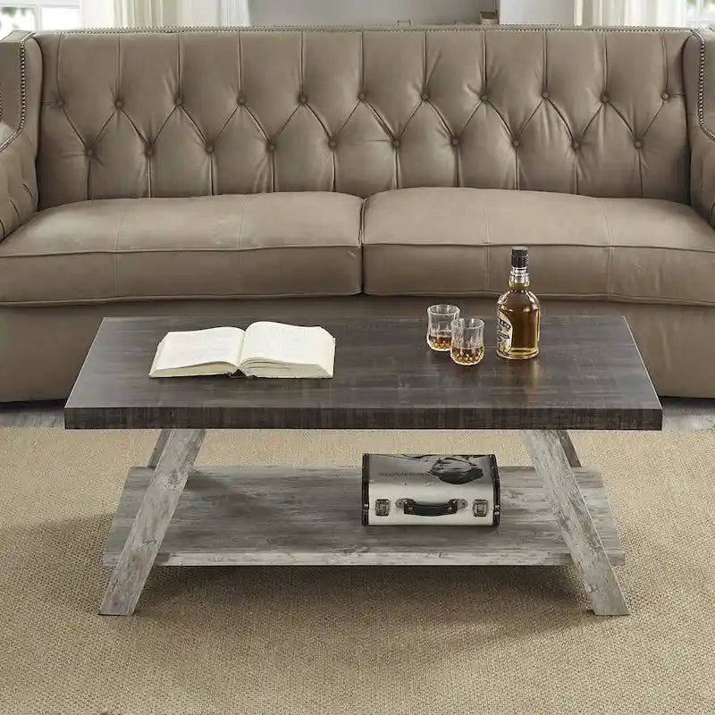 Table basse contemporaine en bois répliqué avec étagère