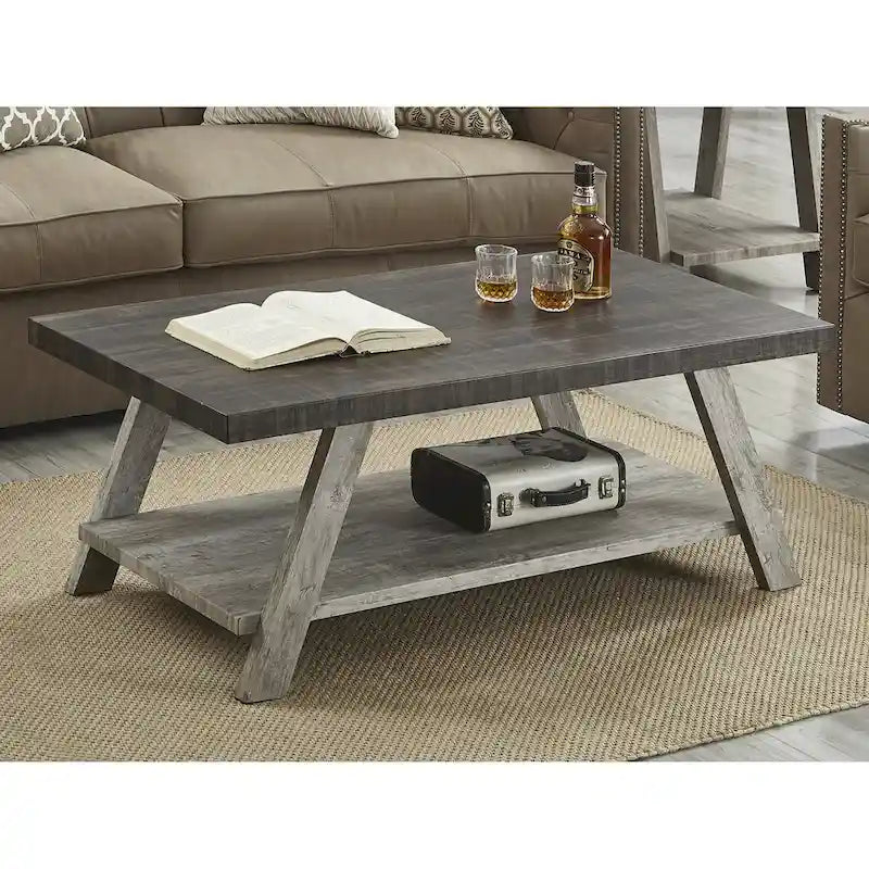 Table basse contemporaine en bois répliqué avec étagère