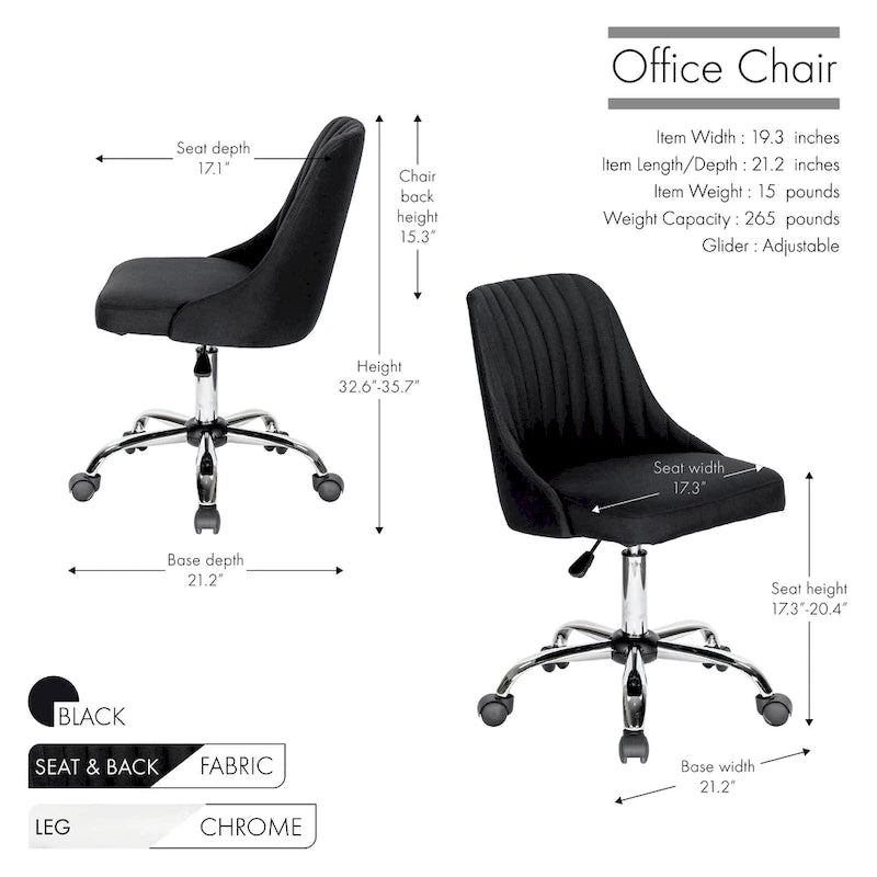 Chaise de bureau en tissu avec piètement chromé