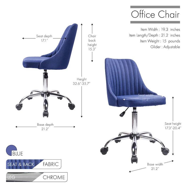 Chaise de bureau en tissu avec piètement chromé