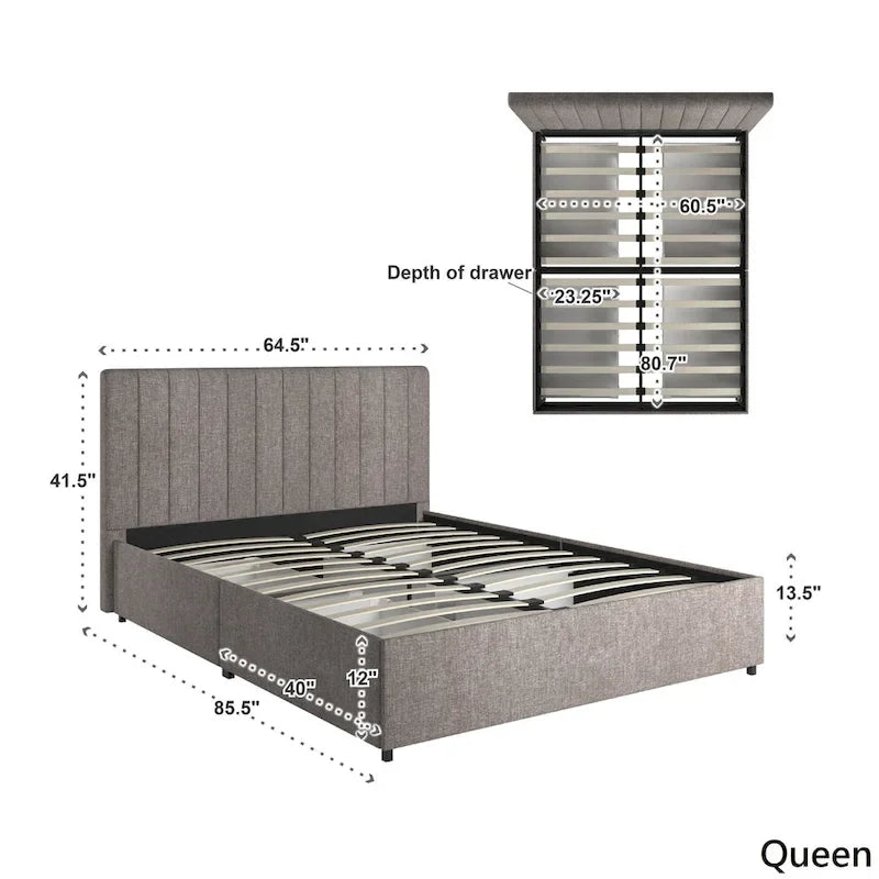 Lit plateforme avec tiroirs de rangement