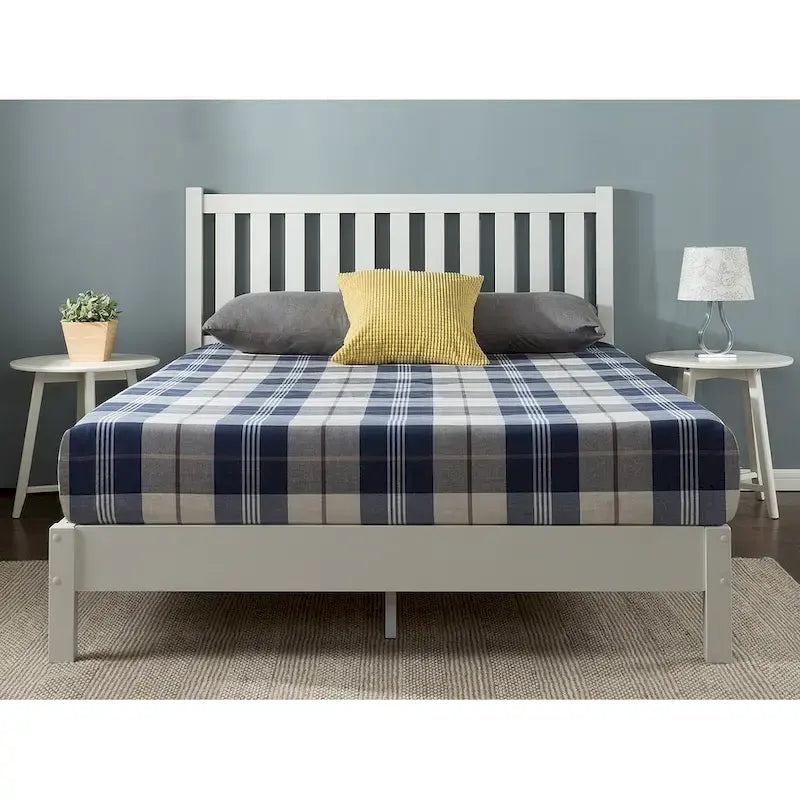 Cadre de lit plateforme de luxe en bois blanc avec tête de lit