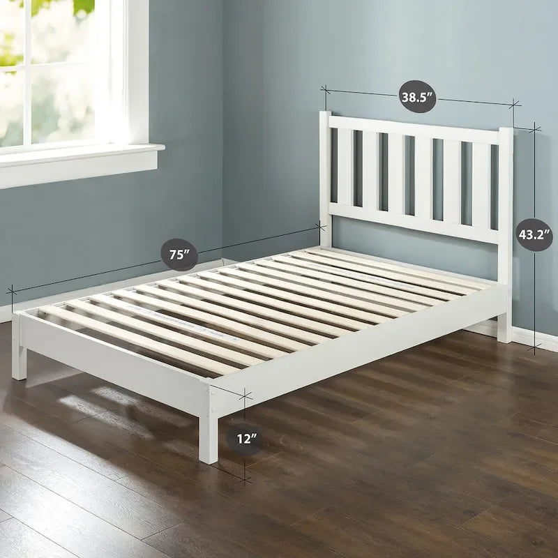 Cadre de lit plateforme de luxe en bois blanc avec tête de lit