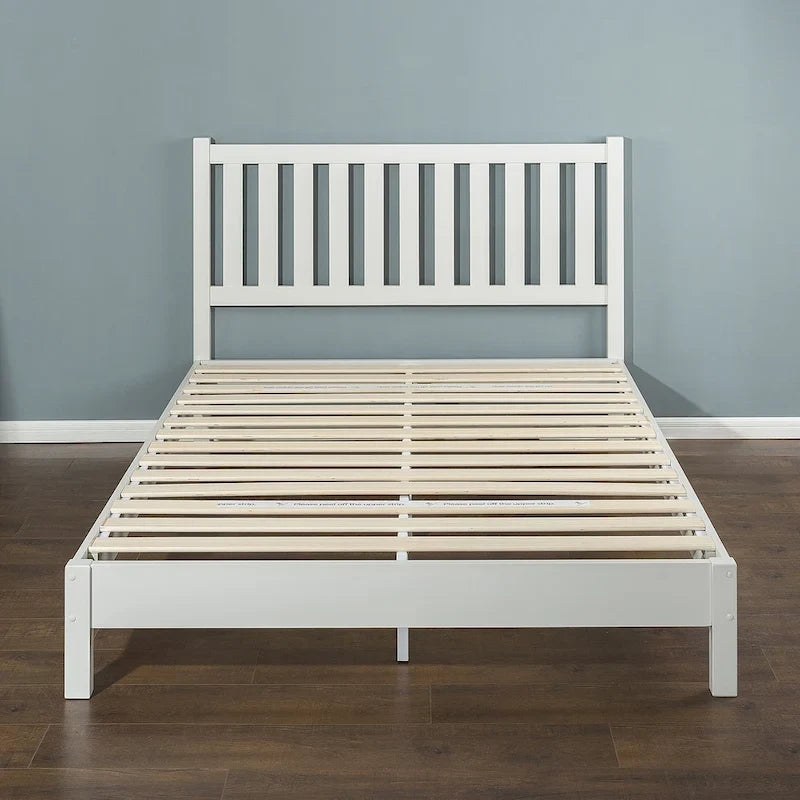 Cadre de lit plateforme de luxe en bois blanc avec tête de lit