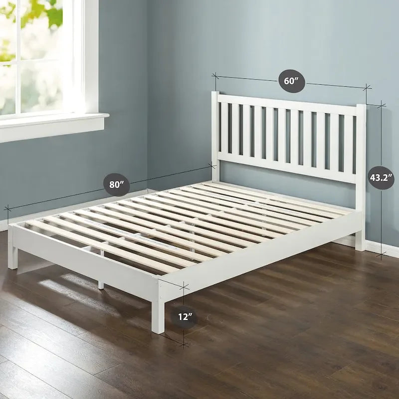 Cadre de lit plateforme de luxe en bois blanc avec tête de lit