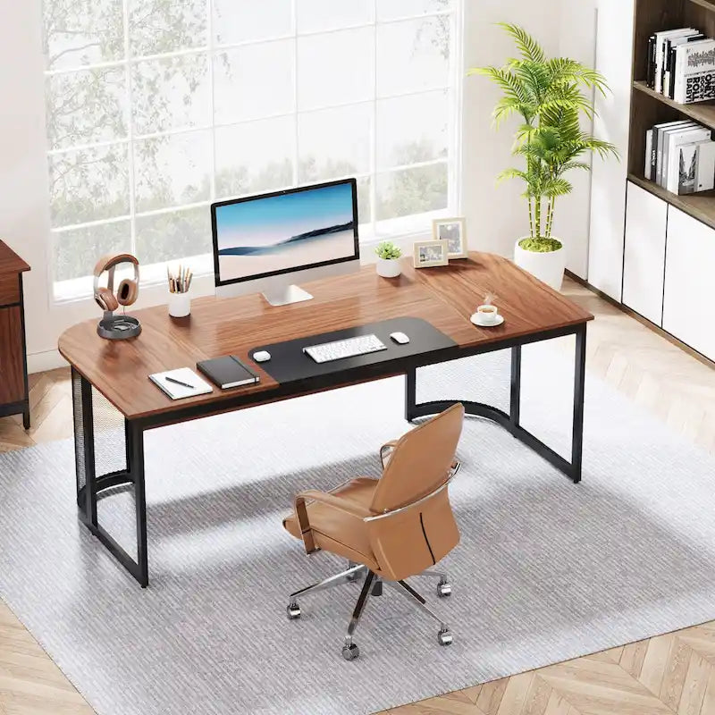 Grand bureau de direction de forme avec armoire de classement