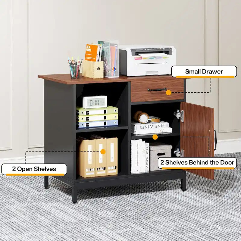 Grand bureau de direction de forme avec armoire de classement