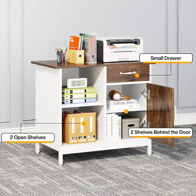 Grand bureau de direction de forme avec armoire de classement