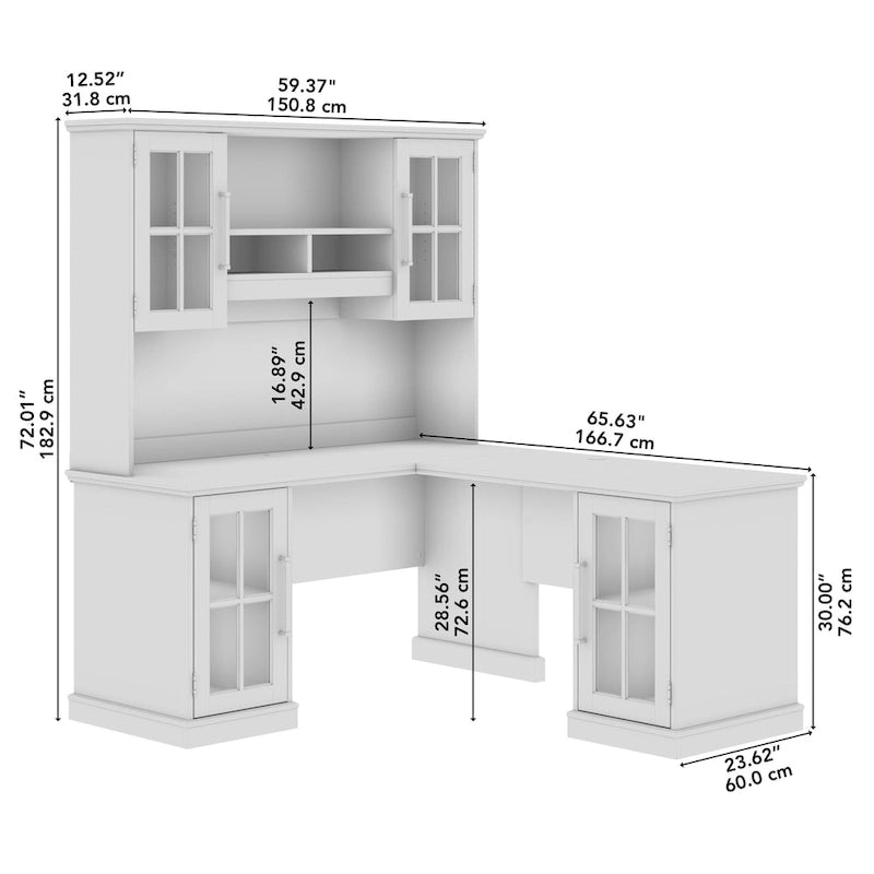 Bureau d'angle avec huche et rangements