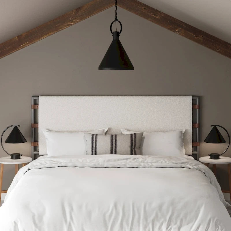 Tête de lit, tête de lit en tissu bouclé avec cadre en métal mat