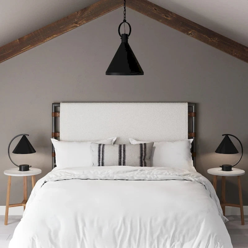 Tête de lit, tête de lit en tissu bouclé avec cadre en métal mat