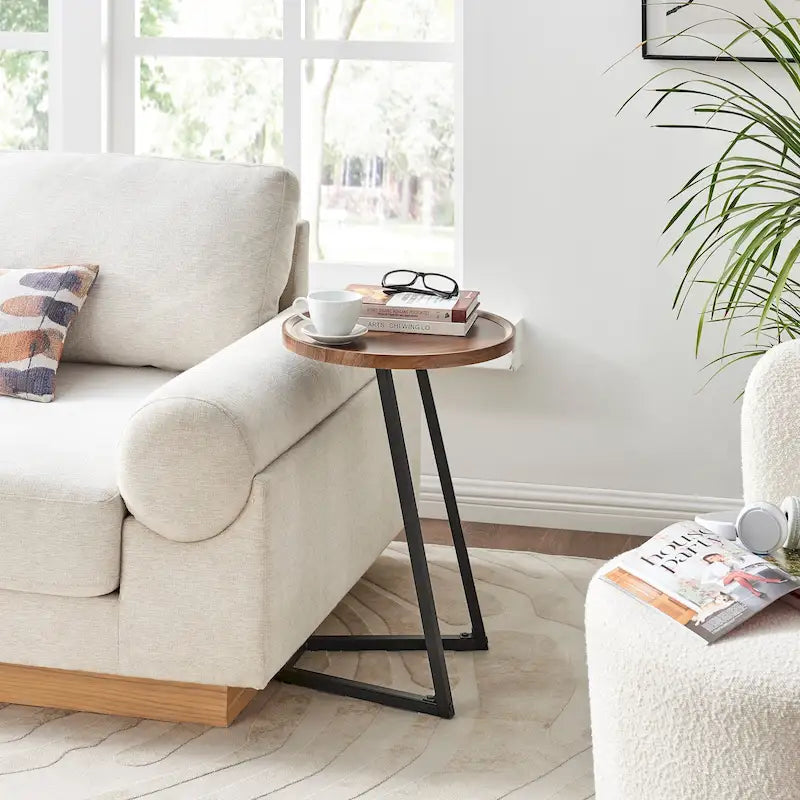 Table d'appoint de canapé avec rebord relevé rond et bords biseautés