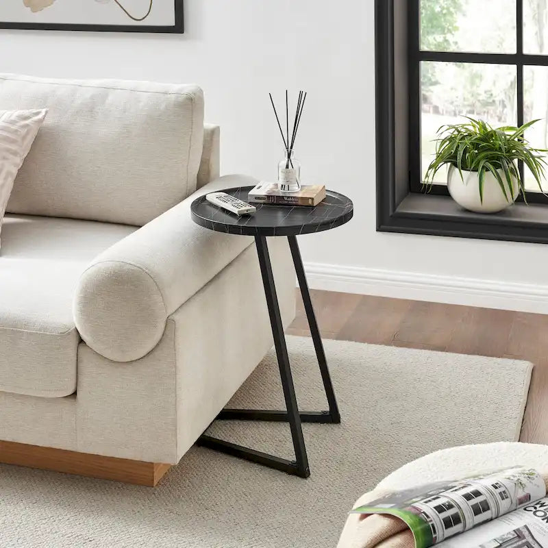 Table d'appoint de canapé avec rebord relevé rond et bords biseautés
