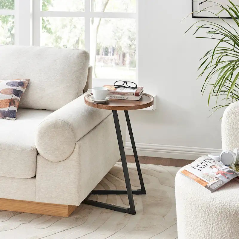 Table d'appoint de canapé avec rebord relevé rond et bords biseautés