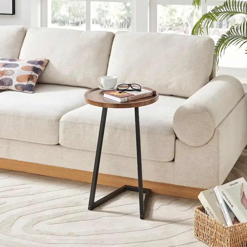Table d'appoint de canapé avec rebord relevé rond et bords biseautés