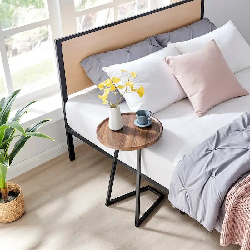 Table d'appoint de canapé avec rebord relevé rond et bords biseautés