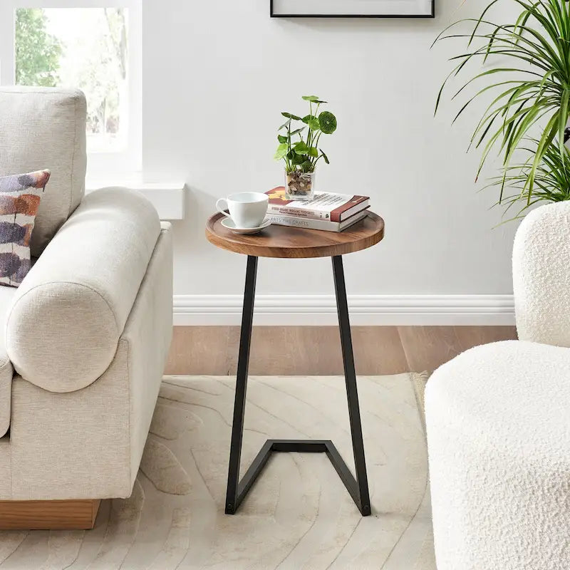 Table d'appoint de canapé avec rebord relevé rond et bords biseautés