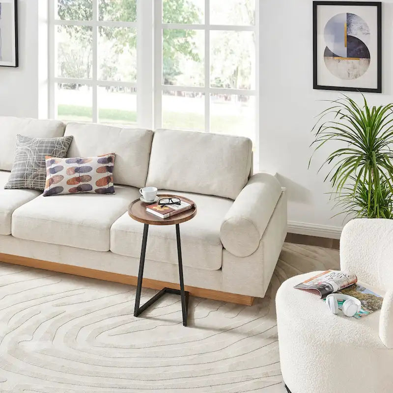 Table d'appoint de canapé avec rebord relevé rond et bords biseautés