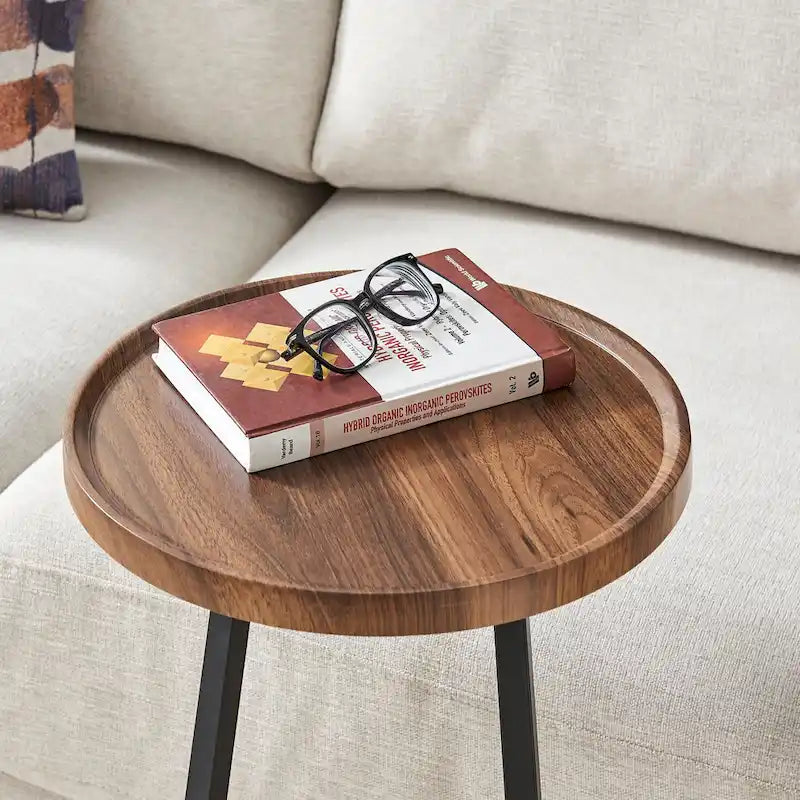 Table d'appoint de canapé avec rebord relevé rond et bords biseautés