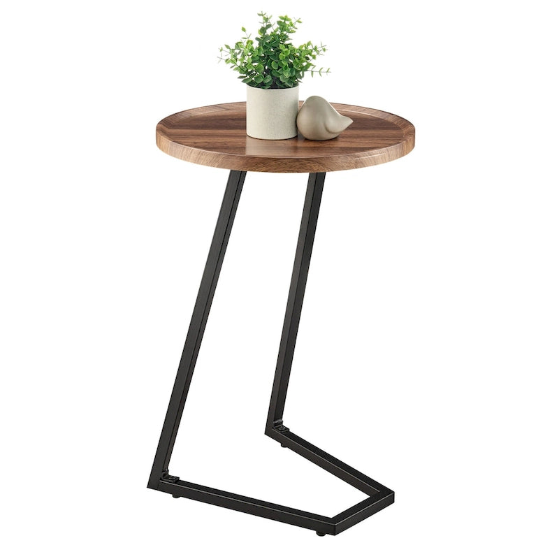 Table d'appoint de canapé avec rebord relevé rond et bords biseautés