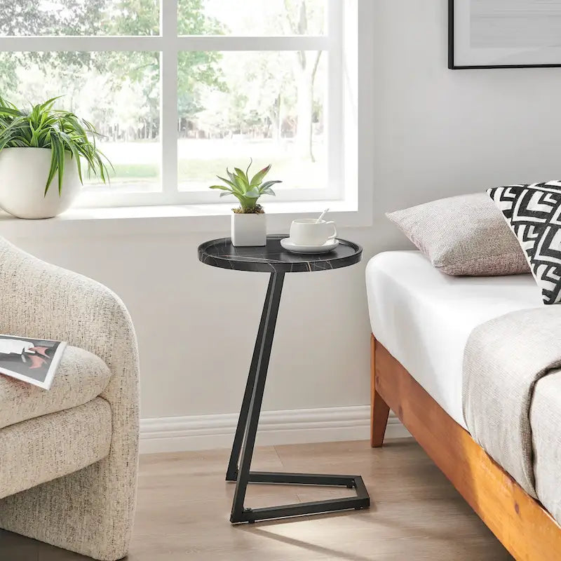 Table d'appoint de canapé avec rebord relevé rond et bords biseautés