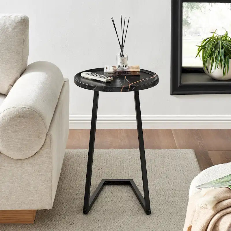 Table d'appoint de canapé avec rebord relevé rond et bords biseautés