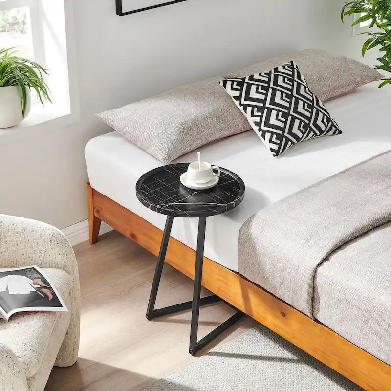 Table d'appoint de canapé avec rebord relevé rond et bords biseautés