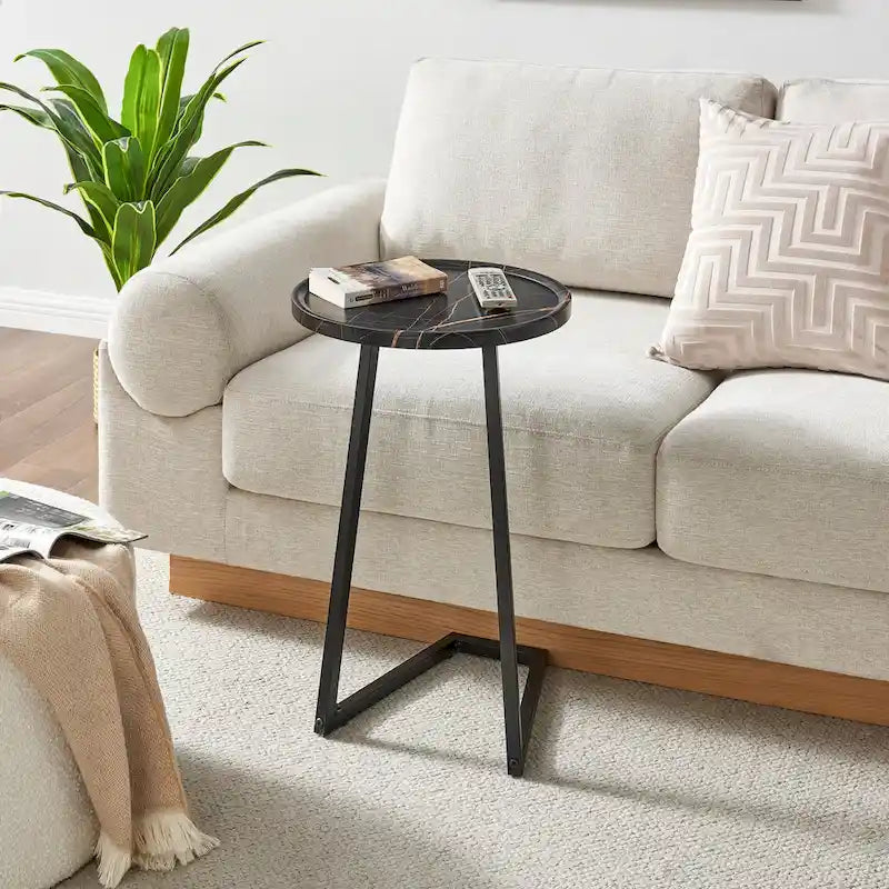 Table d'appoint de canapé avec rebord relevé rond et bords biseautés