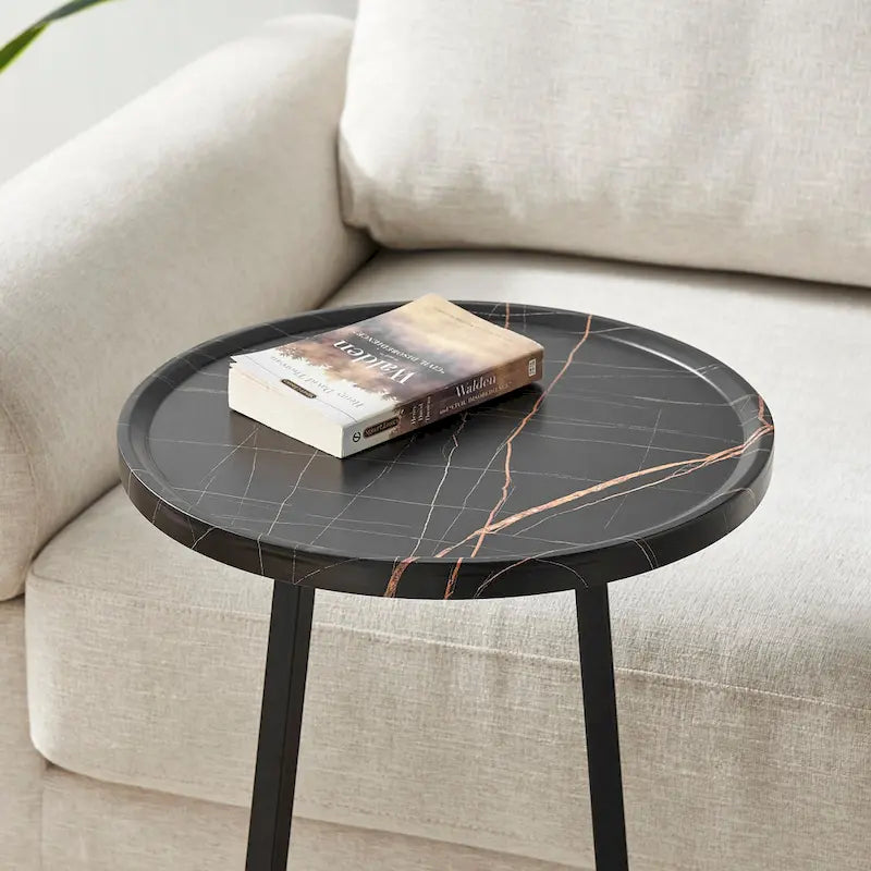 Table d'appoint de canapé avec rebord relevé rond et bords biseautés