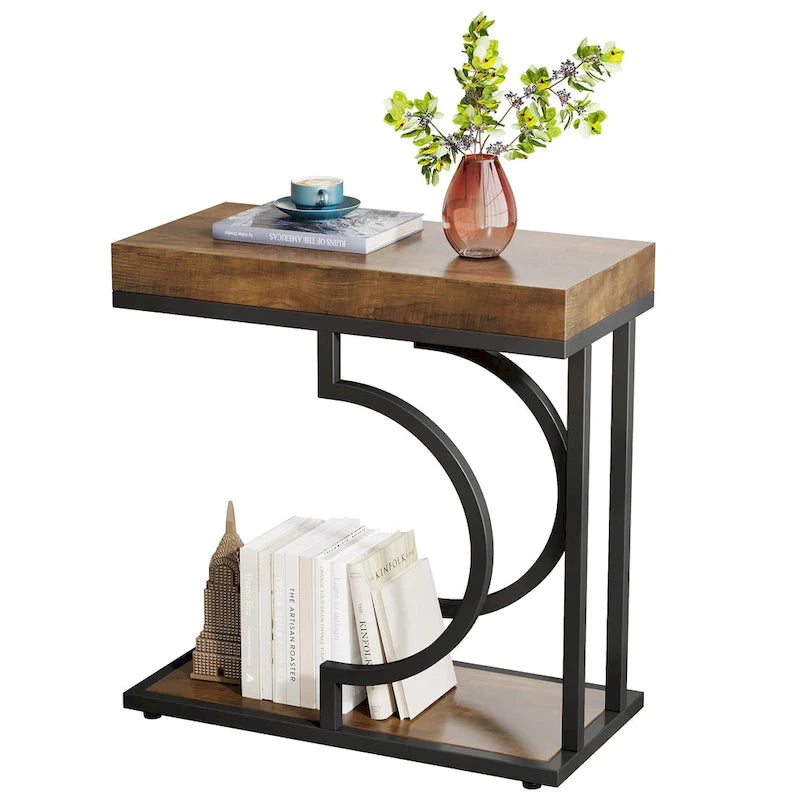 Table d'appoint en forme de C à 2 niveaux pour fauteuil