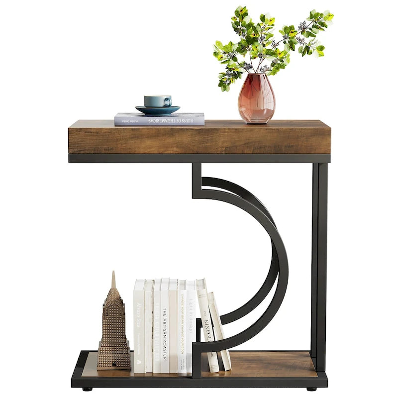 Table d'appoint en forme de C à 2 niveaux pour fauteuil