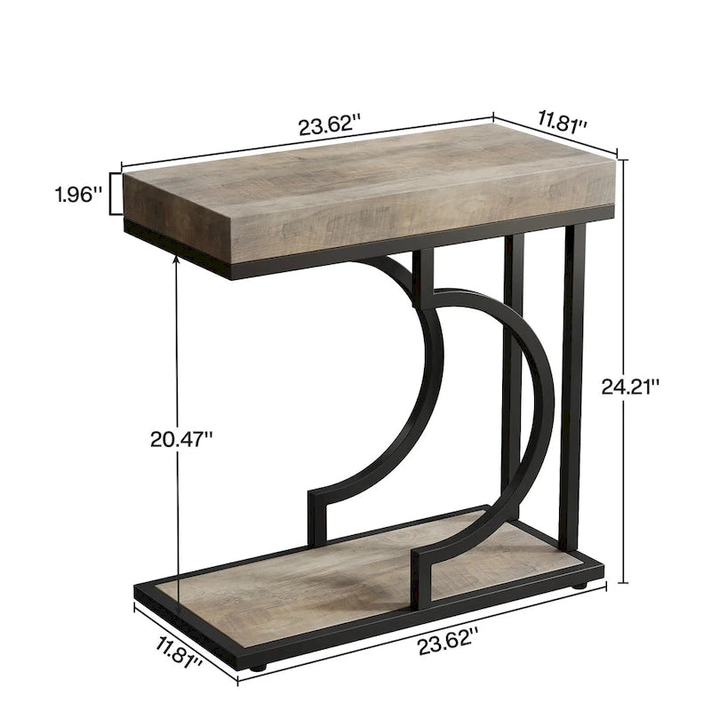 Table d'appoint en forme de C à 2 niveaux pour fauteuil