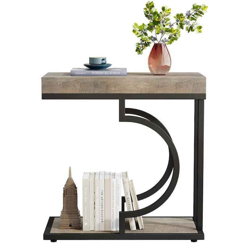 Table d'appoint en forme de C à 2 niveaux pour fauteuil