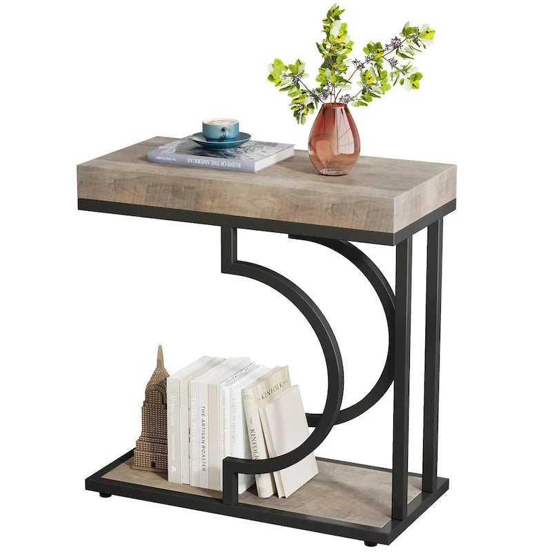 Table d'appoint en forme de C à 2 niveaux pour fauteuil