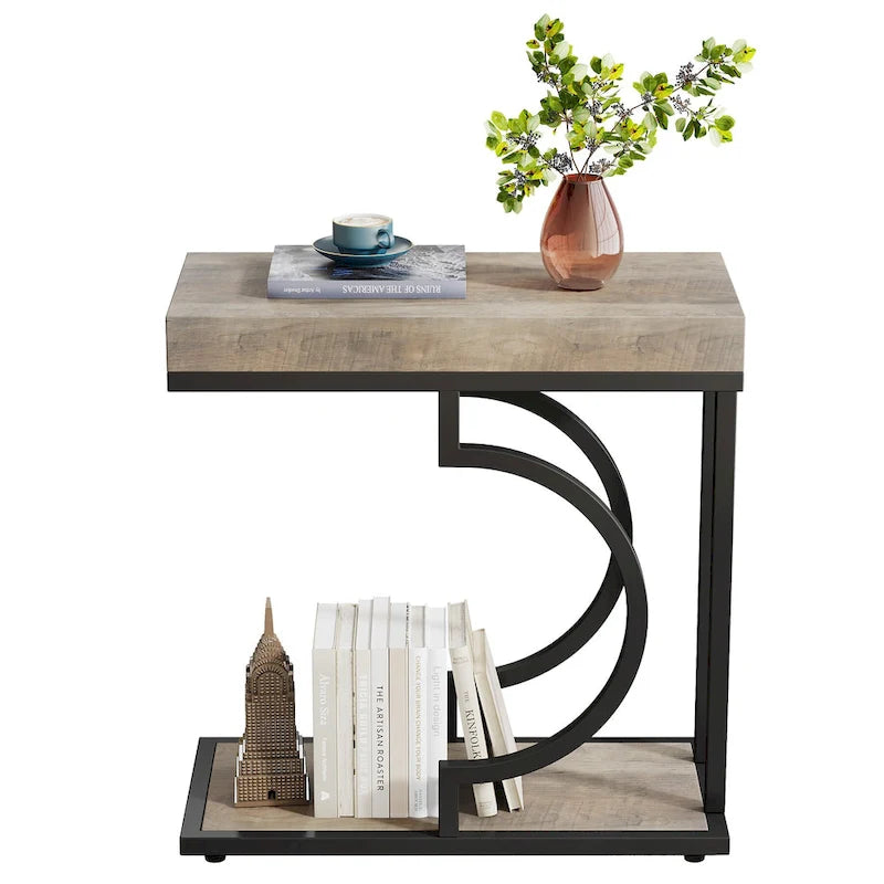 Table d'appoint en forme de C à 2 niveaux pour fauteuil