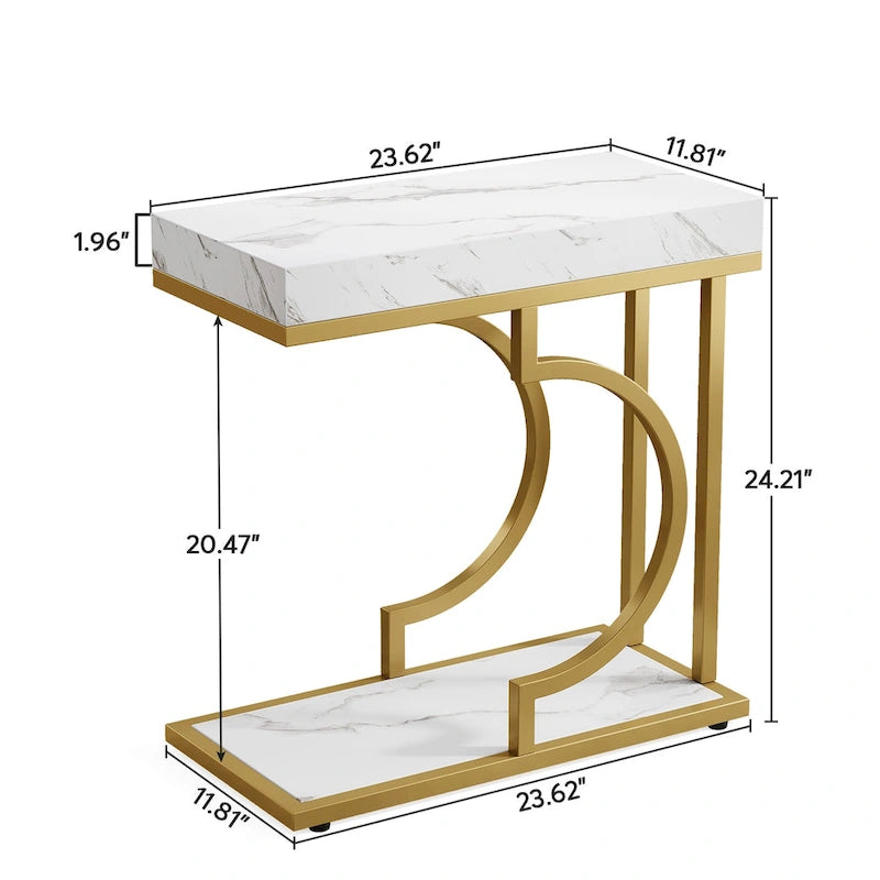 Table d'appoint en forme de C à 2 niveaux pour fauteuil