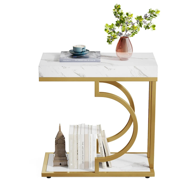 Table d'appoint en forme de C à 2 niveaux pour fauteuil