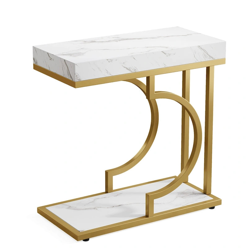 Table d'appoint en forme de C à 2 niveaux pour fauteuil