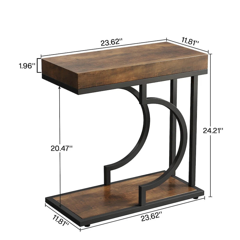 Table d'appoint en forme de C à 2 niveaux pour fauteuil