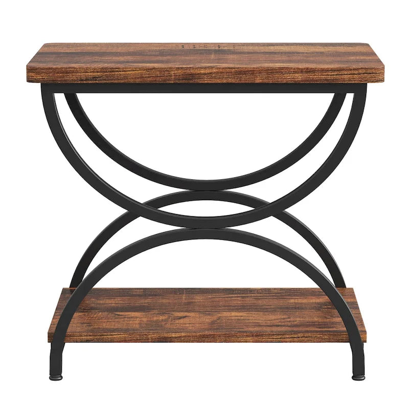 Table d'appoint rectangulaire à 2 niveaux en bois et métal