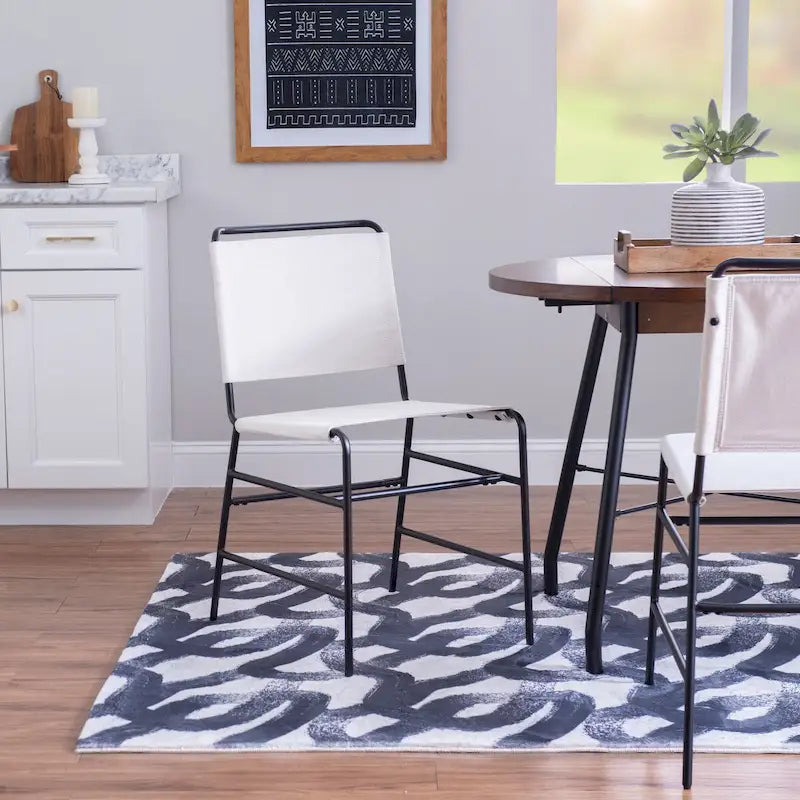 Chaise de salle à manger industrielle en acier poncé et tissu