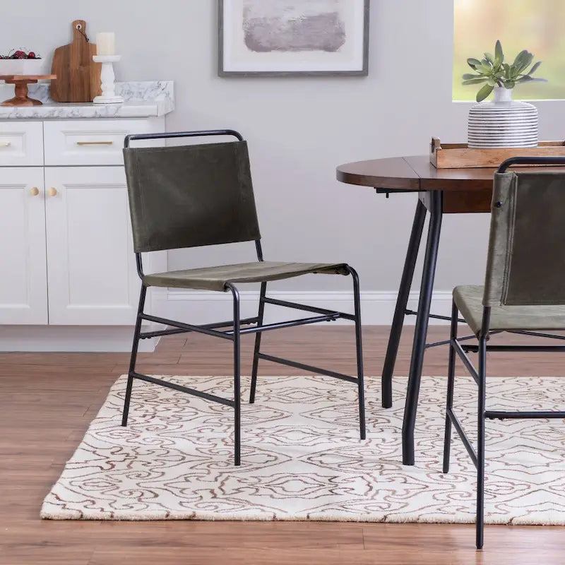 Chaise de salle à manger industrielle en acier poncé et tissu
