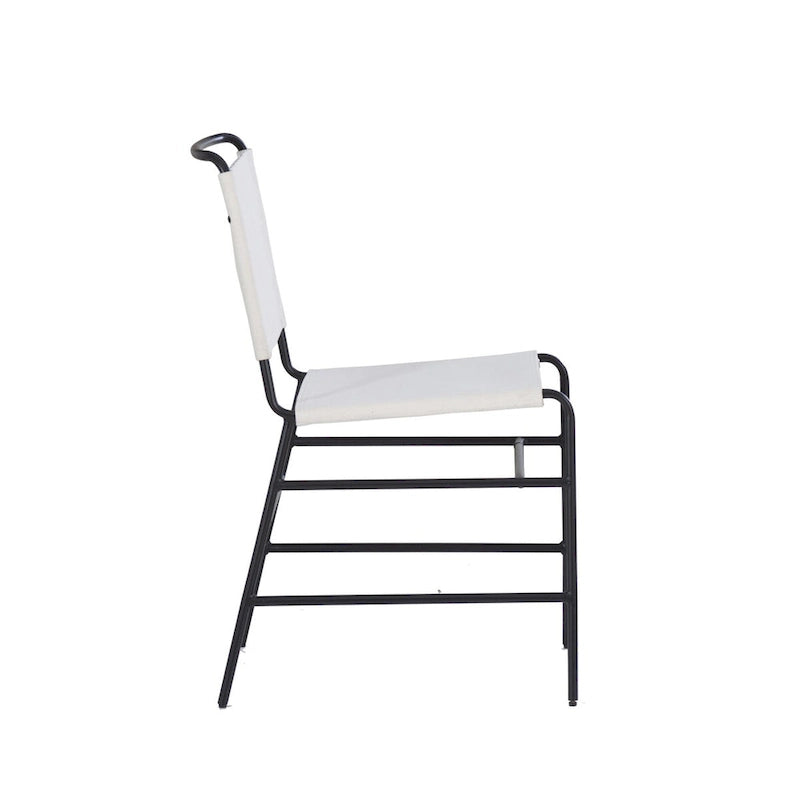 Chaise de salle à manger industrielle en acier poncé et tissu