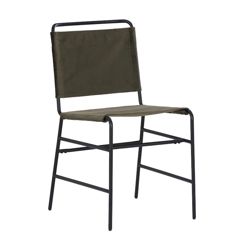 Chaise de salle à manger industrielle en acier poncé et tissu