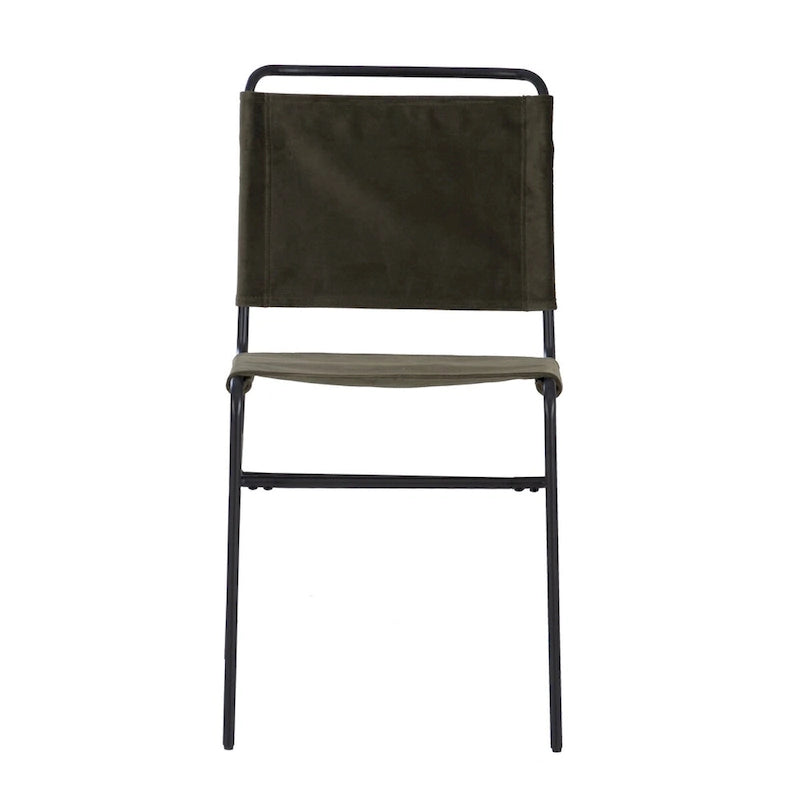 Chaise de salle à manger industrielle en acier poncé et tissu