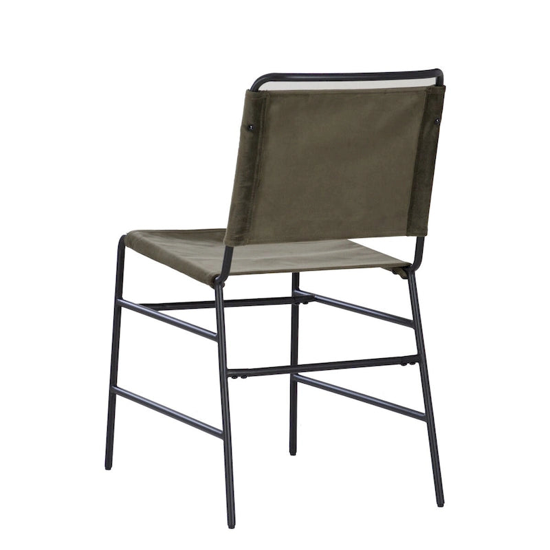 Chaise de salle à manger industrielle en acier poncé et tissu