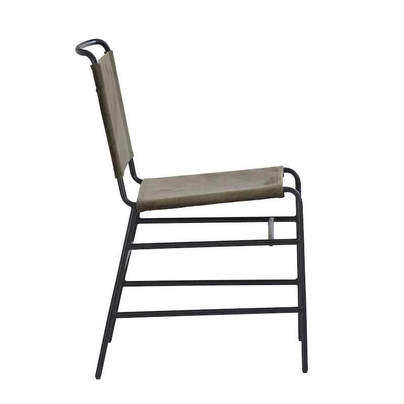 Chaise de salle à manger industrielle en acier poncé et tissu